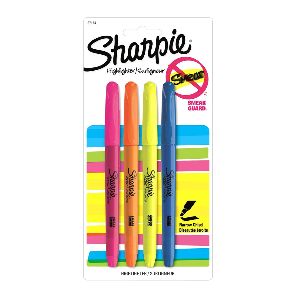 Sharpie Pocket Style Highlighters Chisel Tip Assorted, 4 Ea